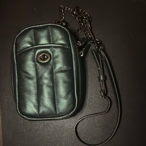 Coach Outlet Quilted Tall Camera Crossbody Bag. NWOT. Metallic Matte Green